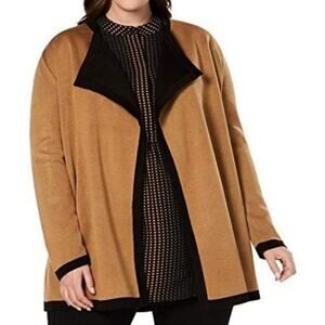 Anne Klein Womens Brown Black Double Knit Drapey Cardigan Size Medium